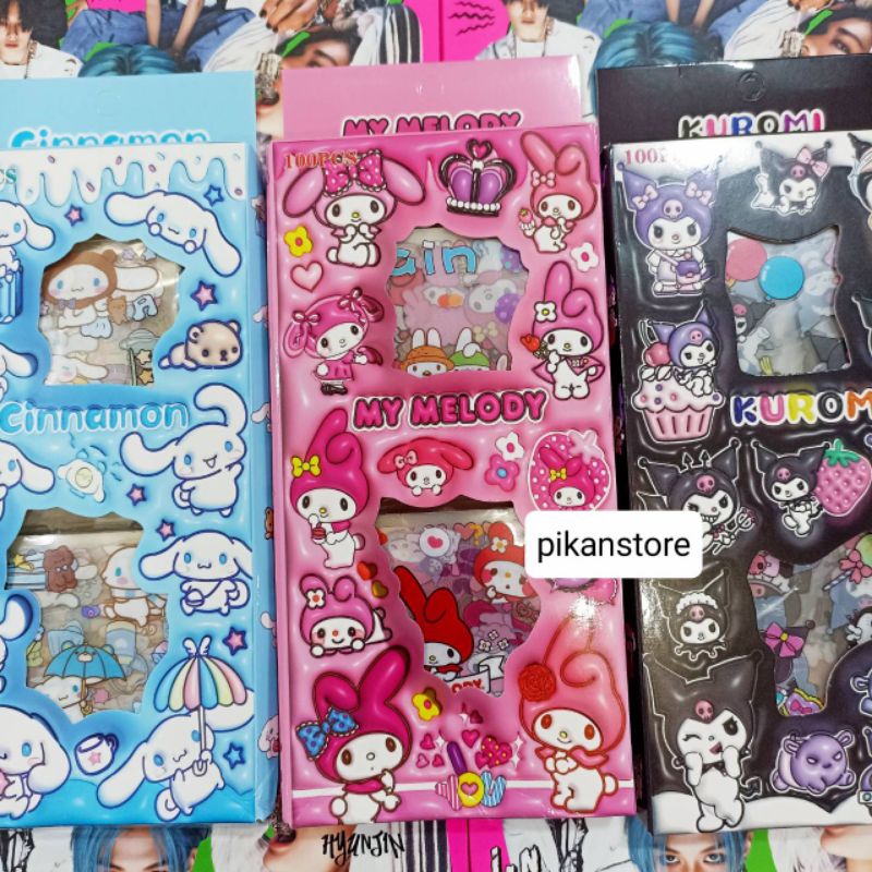 

[100pcs] Box Sticker Sanrio/ Stiker Kuromi Cinnamoroll/ Tempelan Hiasan Momo Buku Journal Catatan Dekorasi Deco