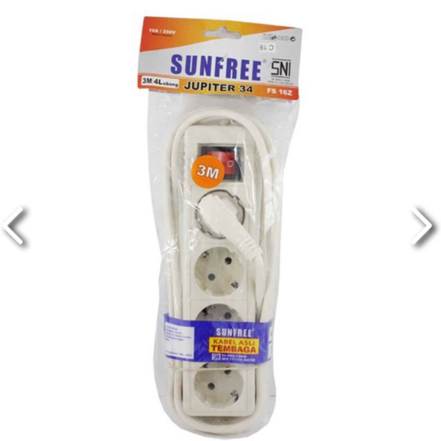 SUNFREE Jupiter StopKontak 4 lubang Panjang Kabel 3 meter colokan listrik Rol Raun Cok Sambung Sakla