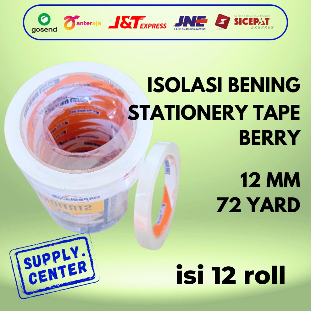 

STATIONERY TAPE BERRY 12 MM X 72 YARD / Isolasi Selotip Berry. 1 SLOP ISI 12