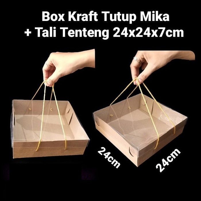 

( 5 pcs ) Kotak Box Tali Tenteng Hampers Cake Tart Dus Mika 24x24x7 cm Packaging Pia Mini