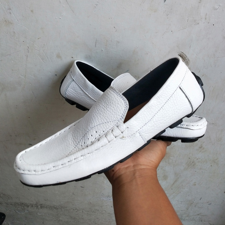 Sepatu pansus pria kulit asli Model opec slip on slop putih perawat dokter bruder casual ok