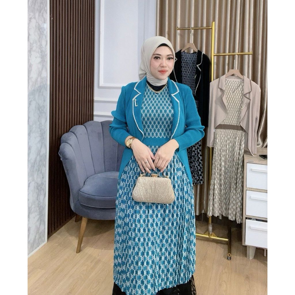Bellalunabutik - Zalea Tunik Plisket Midi DRess Wanita
