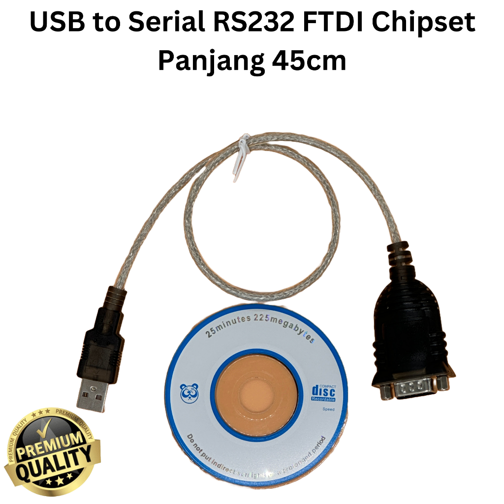 Kabel USB to RS232 FTDI DB9 Parallel Com Serial Adapter Black Panjang 45cm