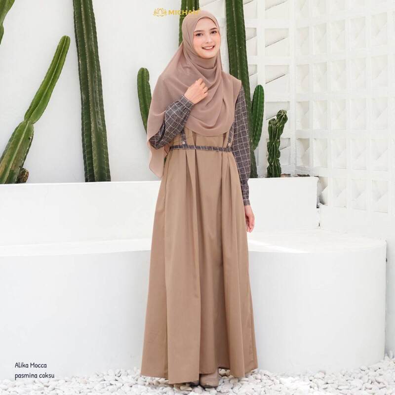 Overall Alika Michan Dress Gamis Kotak Perempuan Muslimah Tartan