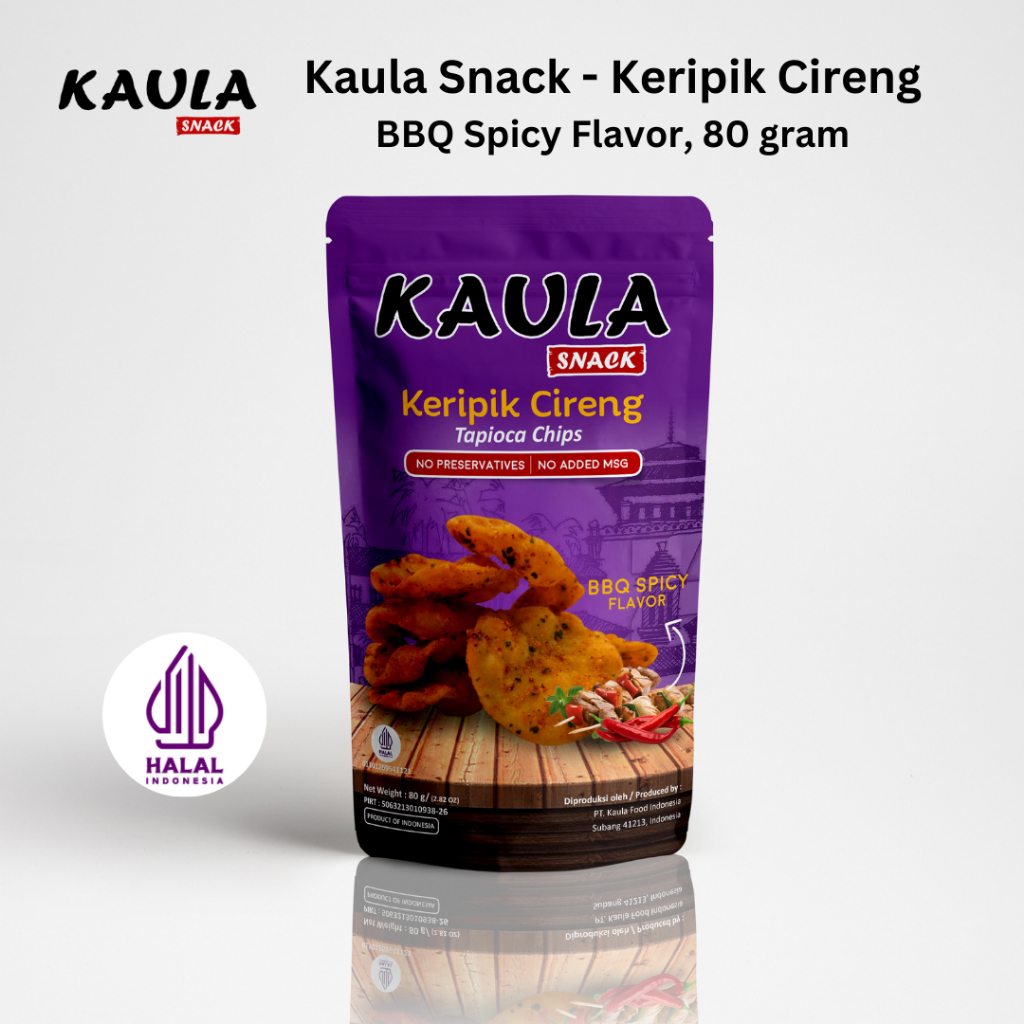 

Kaula Snack Keripik Cireng Tapioca Chips BBQ Spicy, 80 gram