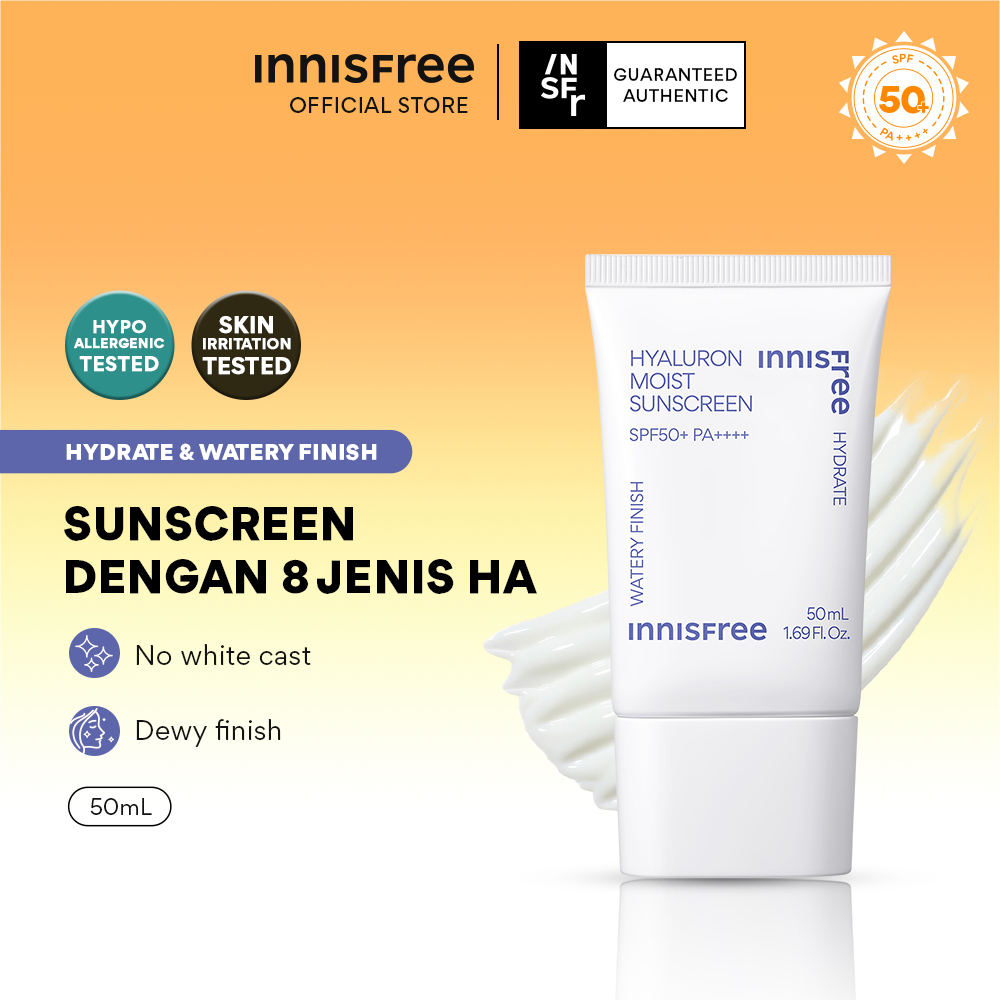 Innisfree Hyaluronic Moist Sunscreen SPF50+ PA++++ 50ml - Sunscreen untuk Kulit Kering