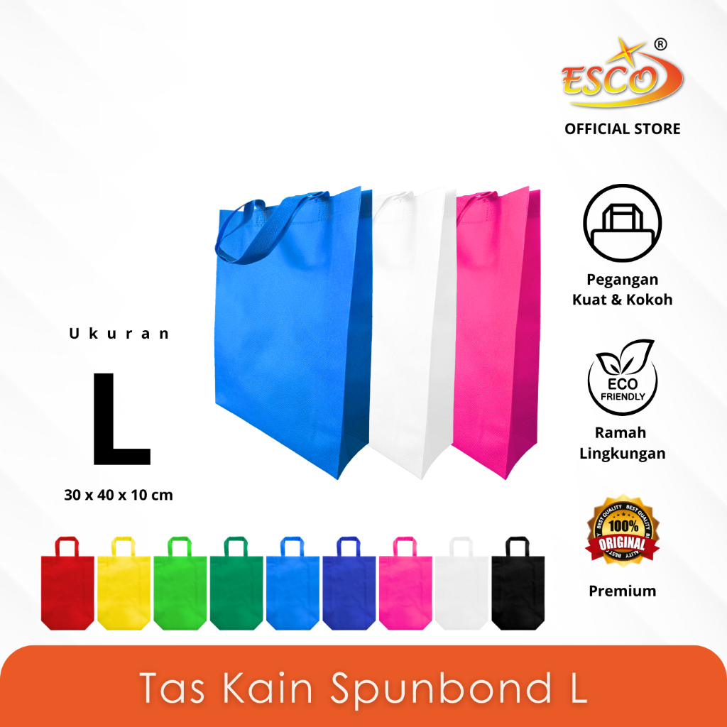 

ESCO Tas Kain Spunbond Ukuran L / Kantong Belanja / Tas Go Green / Reusable Goodie Bag TAS-04-L