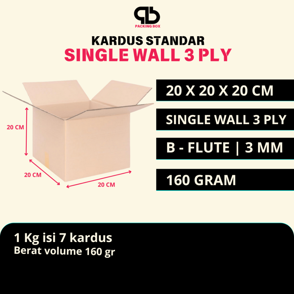 

Packaging Box 20x20x20 Kardus Karton Kotak Dus Packing Polos Murah BFlute Tebal 3 mm