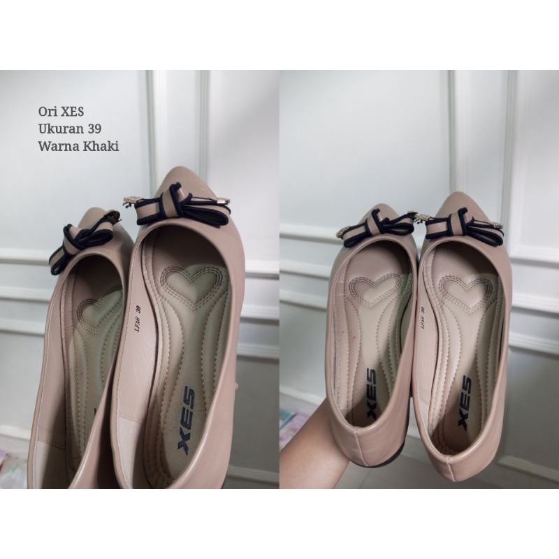 Sepatu Flat Shoes XES Warna Khaki | Preloved Sepatu Kerja