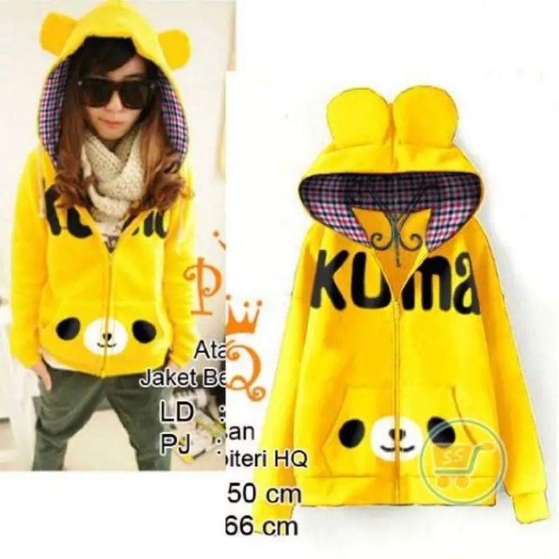 jaket kuma rilakuma kuning hoodie kotak kuping