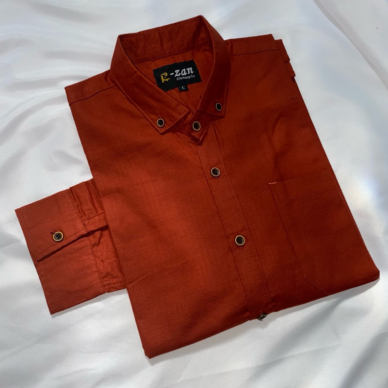 Kemeja Pria Polos Lengan Panjang & Pendek Bahan Katun Sigaret Premium Warna Teracota
