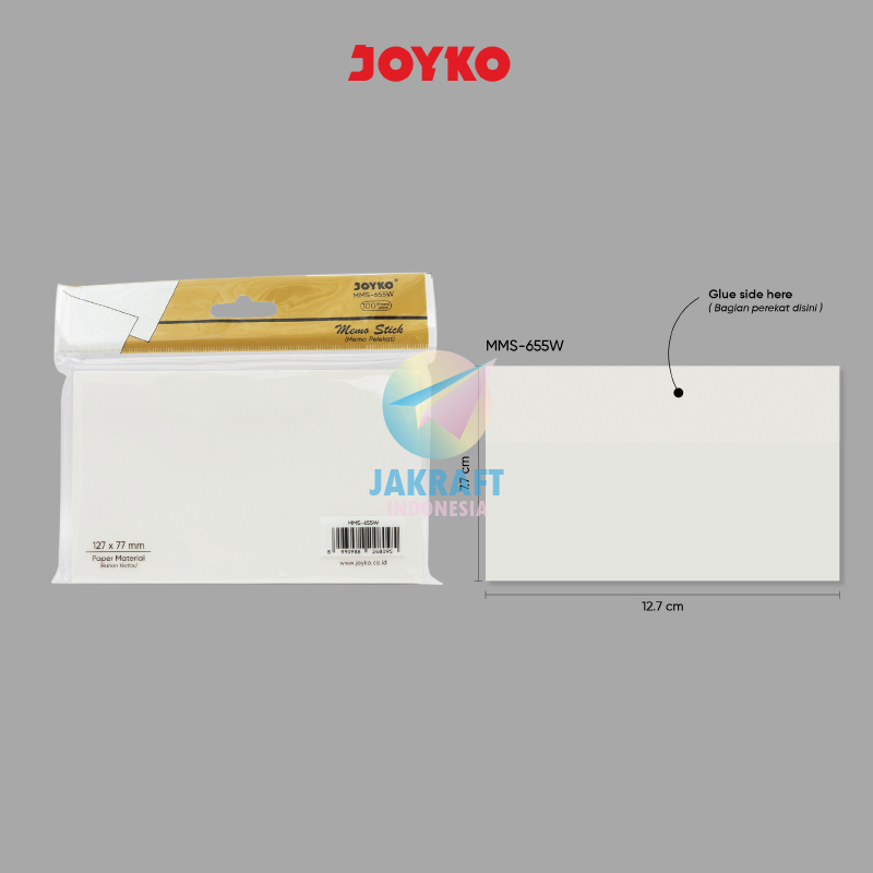 

(100 Lembar) Kertas Memo Stick Tempel Putih Polos JOYKO Besar MMS-655W Putih White isi 100 Plain Sticky Notes (12.7 x 7.7 Cm)