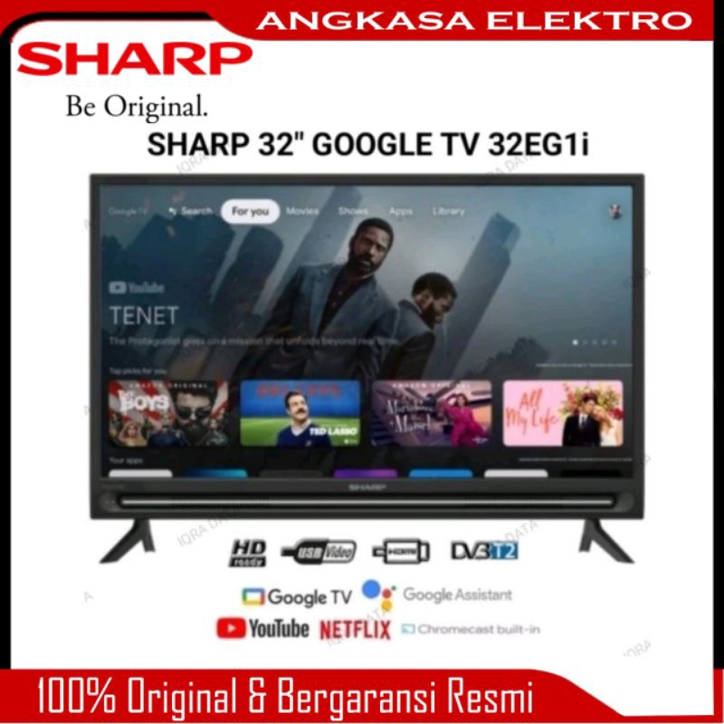 LED TV SHARP 32 INCH GOOGLE TV - Digital TV - Youtube/Netlfix - Voice - Bluetooth - 2T-32EG1i - RESM