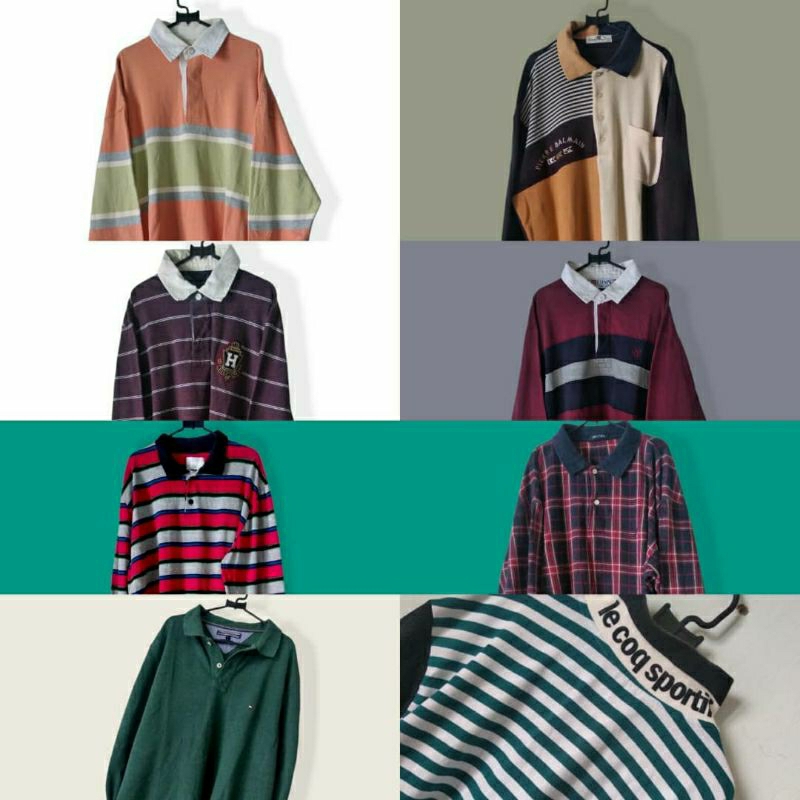 Kaos Kerah Polo Rugby Stripe Kombinasi warna Second Brand Original