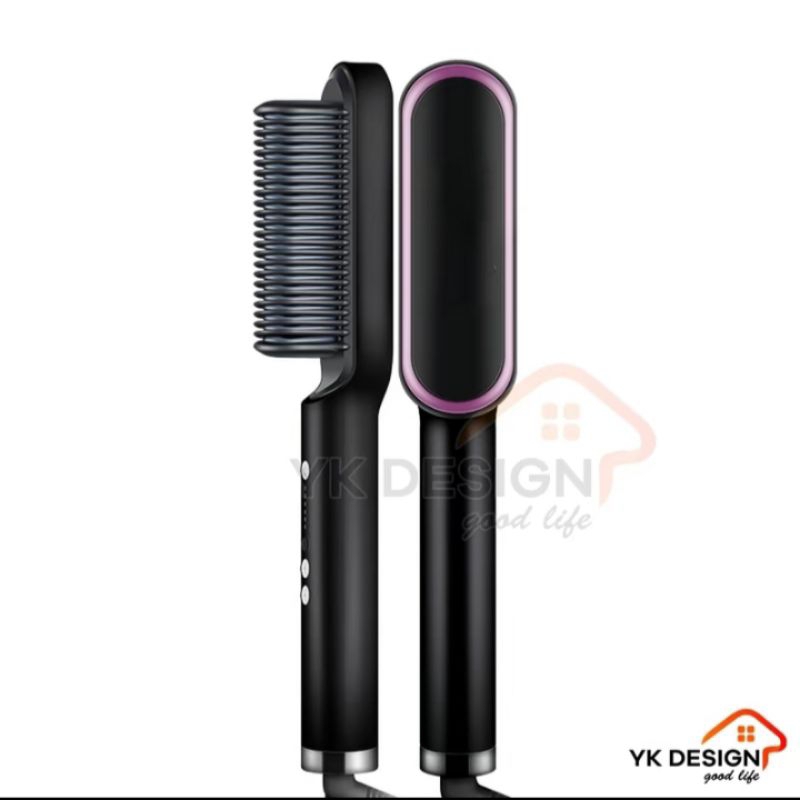 YK DESIGN BLACK Catokan Sisir Pelurus Rambut Hair  Straightener Curler YK-1621 Catok