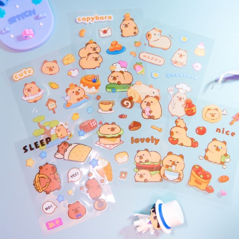 

[CRAFTIPLE] 6pcs Sticker PET Capybara Kiss Cut Journal Scrapbook