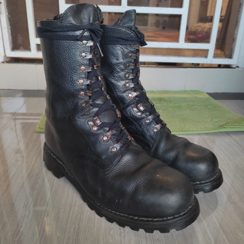 Bundeswehr Vintage Military Germany Combat High Boots Biker Boots Full Black Leather Authentic Origi