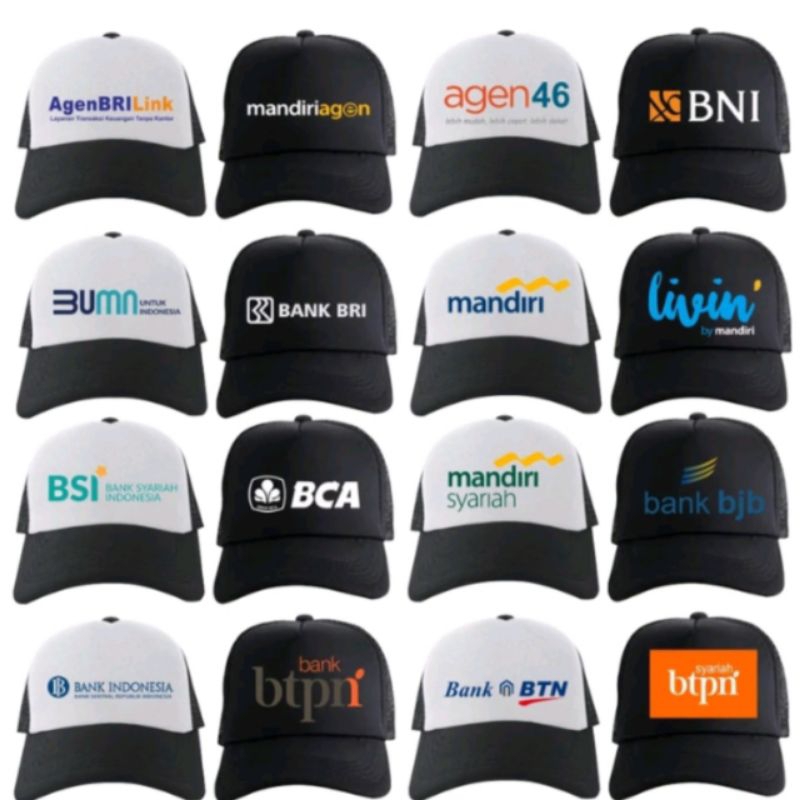 custom topi trucker varian bank mandiri syariah BRI Livin BCA BUMN BANK INDONESIA BTN BSI BTPN Syari