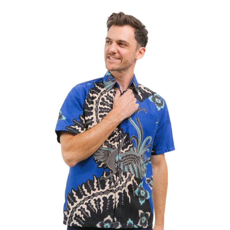 STRBTQ Kemeja Pria Batik Pendek KELABANG BIRU Batik Pria Lengan Pendek