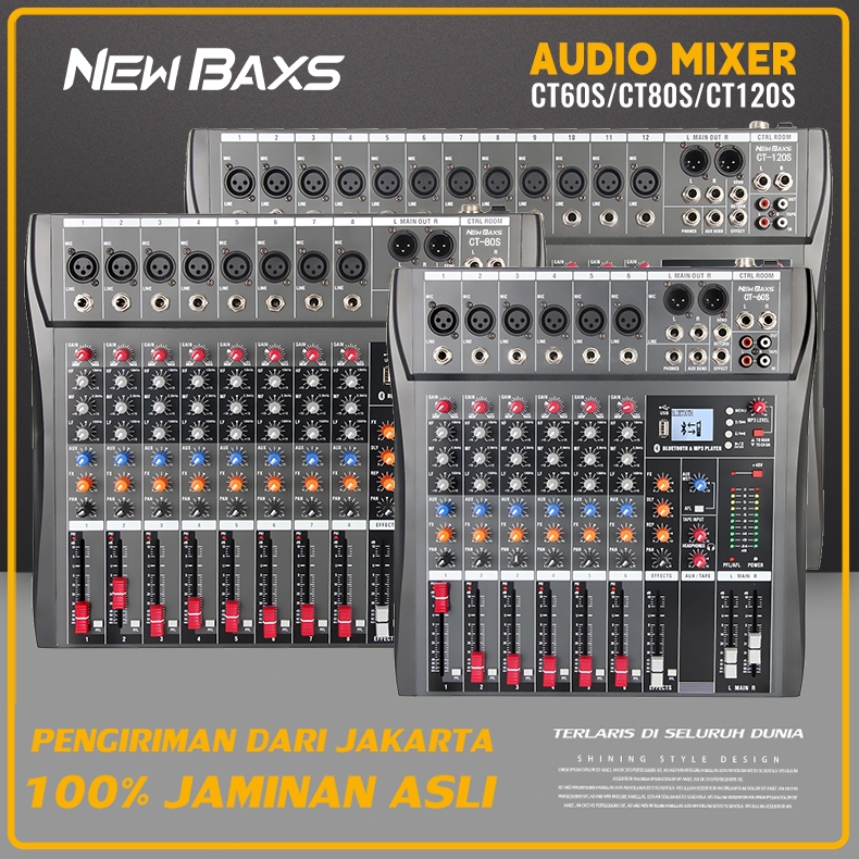 NEW BAXS CT60S/CT80S/CT120S Audio Mixer with aqulizer Profesional 6/8/12 saluran Efek equalizer Mixe