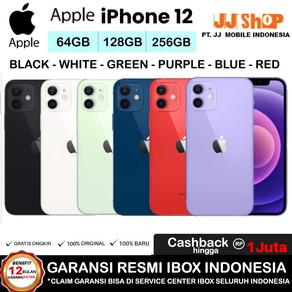 Apple iPhone 12 256GB 128GB 64GB Black White Green Purple Blue Red Garansi Resmi