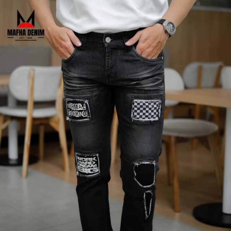 [BikersJeans] Celana Jeans Pria Ripped Biker's Black Rucas Apparel™ BlackWash SALVAGE MANROCK EDITIO