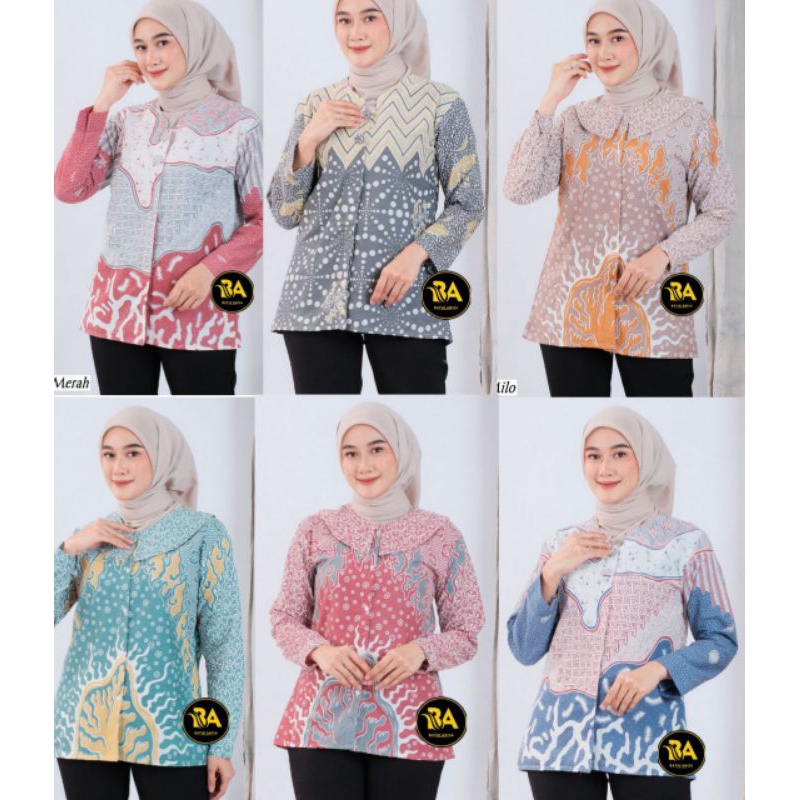 Blouse Batik Kantor/ Blouse Seragam Batik Cewek M L XL XXL Kuning Lime Lemon Merah Hijau Sage Biru N