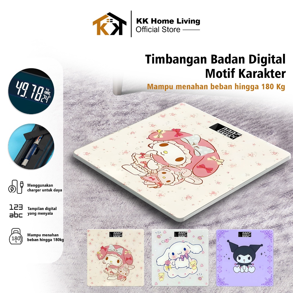 (KK) Timbangan Badan Karakter Kartun Lucu Digital Kaca/Pengukur Berat Badan Digital karakter TERBARU