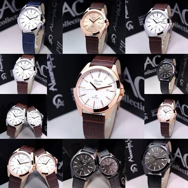 AC 1015 Kulit Jam Tangan Original Couple Alexandre Christie