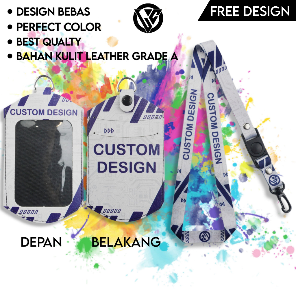 

[K4] Id Card Holder Custom Kulit + Lanyard Custom Full Printing Nama Logo Perusahaan Name Tag - Id card Holder Leather