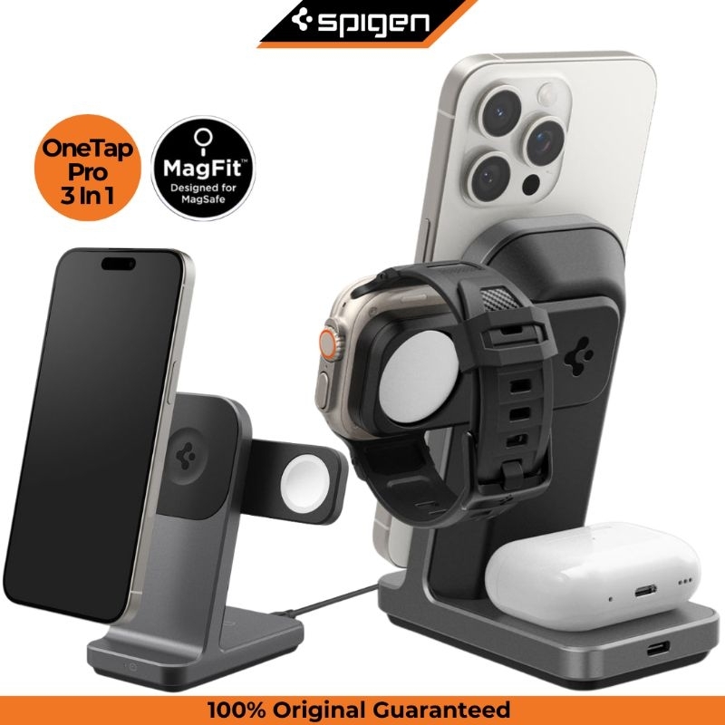 Wireless Charger iPhone 16 15 14 13 12 Spigen OneTap Pro 3 In 1 MagSafe Qi2 15W Dock Desk Stand Hold