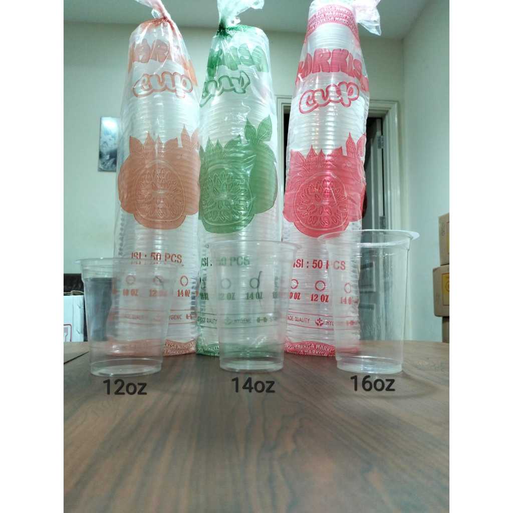 Gelas Plastik Bening Cup Aqua 12oz 14oz 16oz isi 50pcs/ Gelas Cup Plastik Aqua – MARKISA