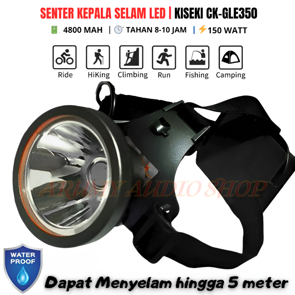 Kiseki Ck-Gle350 | Senter Kepala Selam Waterproof Ck-Gle350 Tahan Air Diving Headlamp Led Premium Or