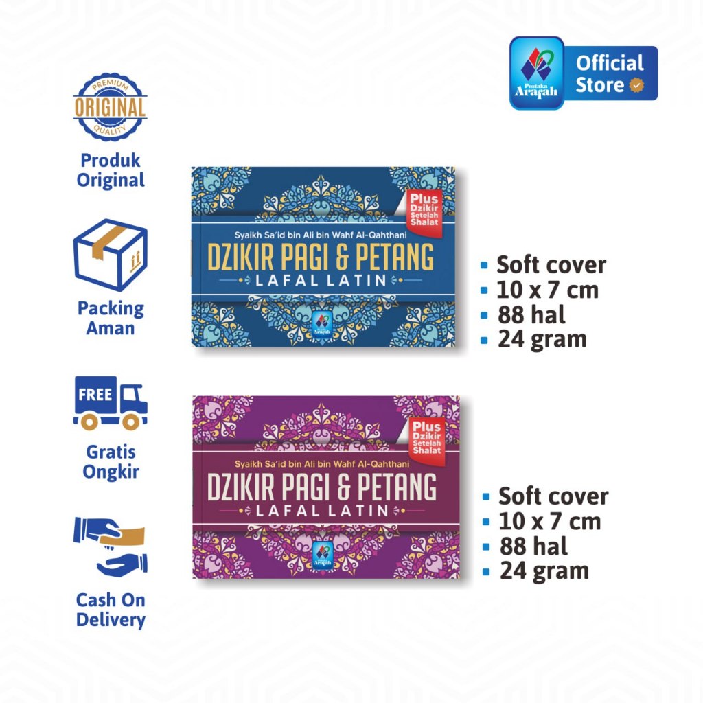 Buku Dzikir Pagi dan Sore Lafal Latin Al Qahtani Pustaka Arafah Ori ukuran Saku Sesuai AlQuran Sunah