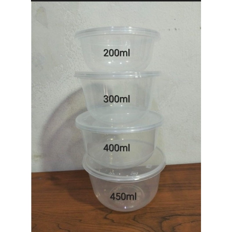 Thinwall Bulat 200ml 300ml 400ml 450ml / KCS Mangkok Plastik Cup Tempat Makanan / Mangkok Bulat Plas