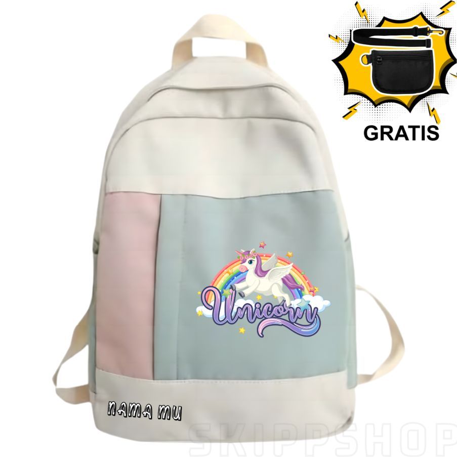 Tas Ransel Kuda Poni Sekolah Tk Sd Smp Anak Perempuan Cewek Motif Karakter Unicorn FREE NAMA