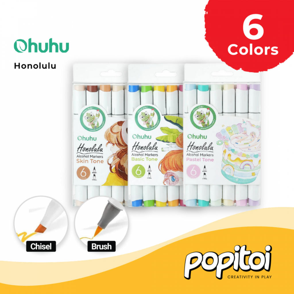 

OHUHU Honolulu 6 Pack Alcohol Marker Set Spidol Warna pastel Skin Tone Basic Color