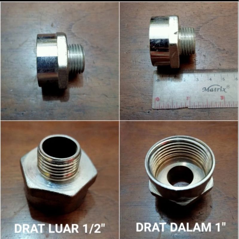 Sock Nipple Drat Luar 1/2" Inch Drat Dalam 1" Inch Sambungan Sok Pipa Besi