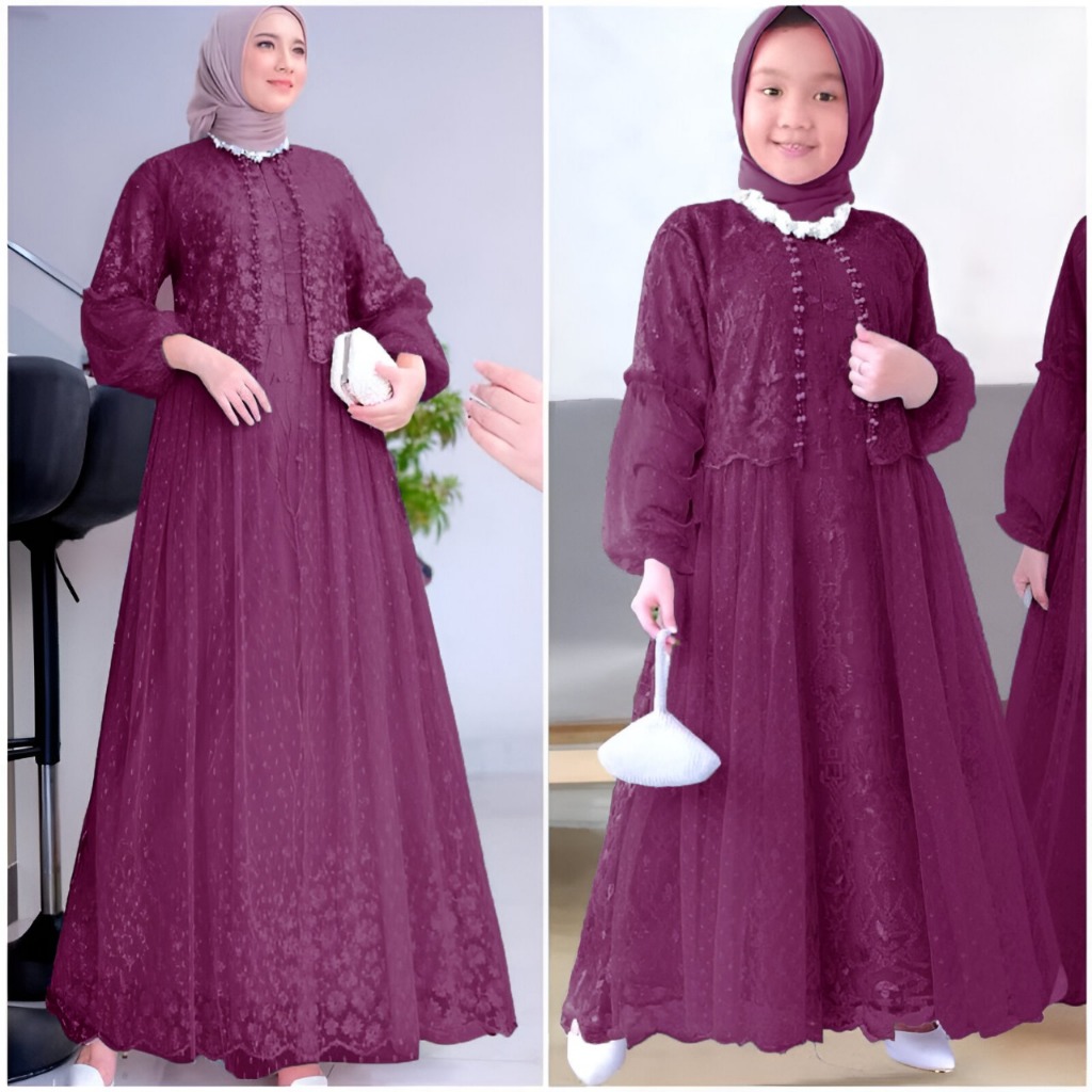 GAMIS RAFIKA KID & DEWASA / GAMIS PESTA TILE MUTIARA / GAMIS TERBARU MEWAH MODEREN / GAMIS TERLARIS 