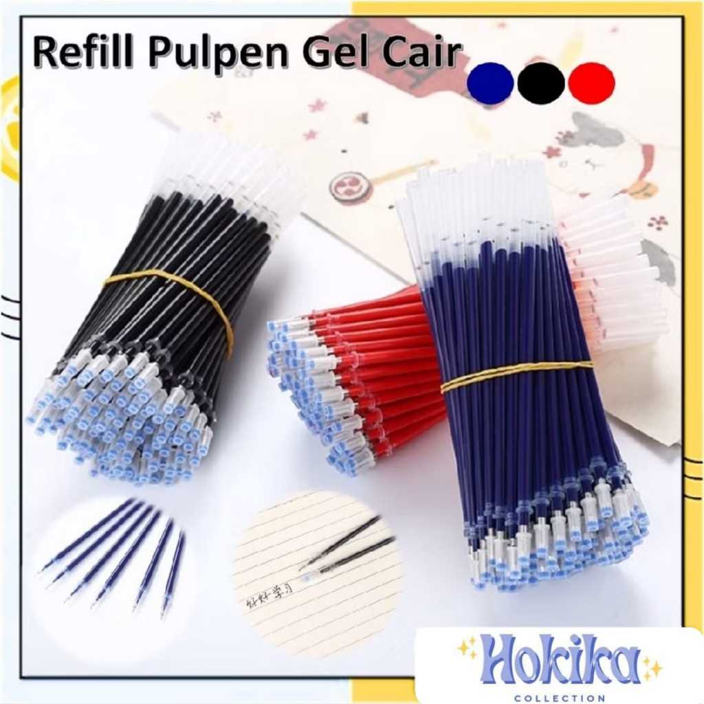 

HOKIKA REFILL TINTA PULPEN GEL 0.5MM TINTA PENA CAIR ISI ULANG BOLPOIN HITAM MERAH BIRU