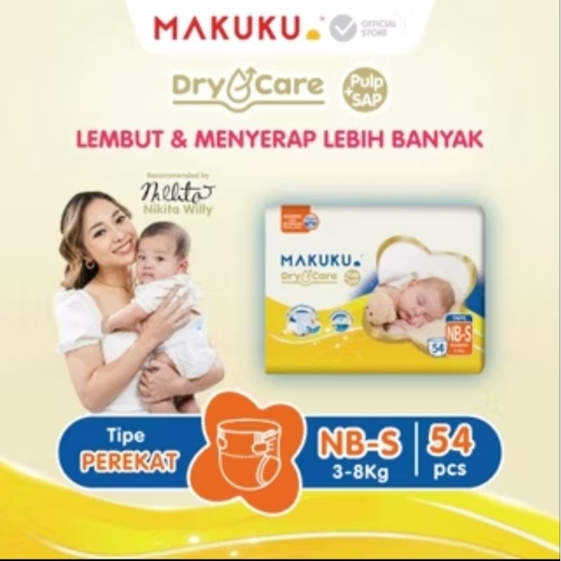 MAKUKU DRY CARE TAPE NB-S54 | POPOK MAKUKU PEREKAT | PEMPERS BAYI BARU LAHIR