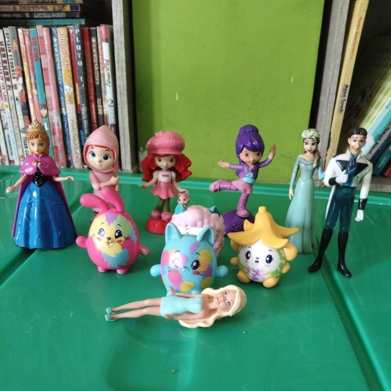 figure elsa, anna, rainbow ruby, moose, barbie mattel ori, pangeran, strawberry shortcake