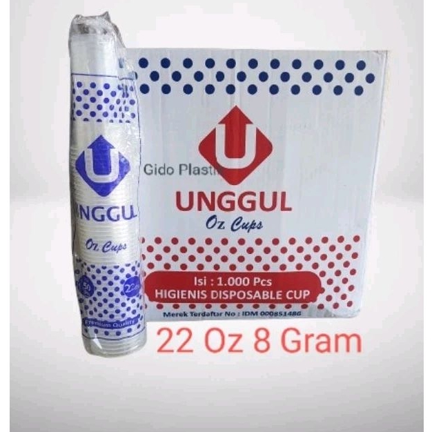 Cup Gelas 22 Oz / Gelas Plastik 22 Oz merek Unggul 8 Gram
