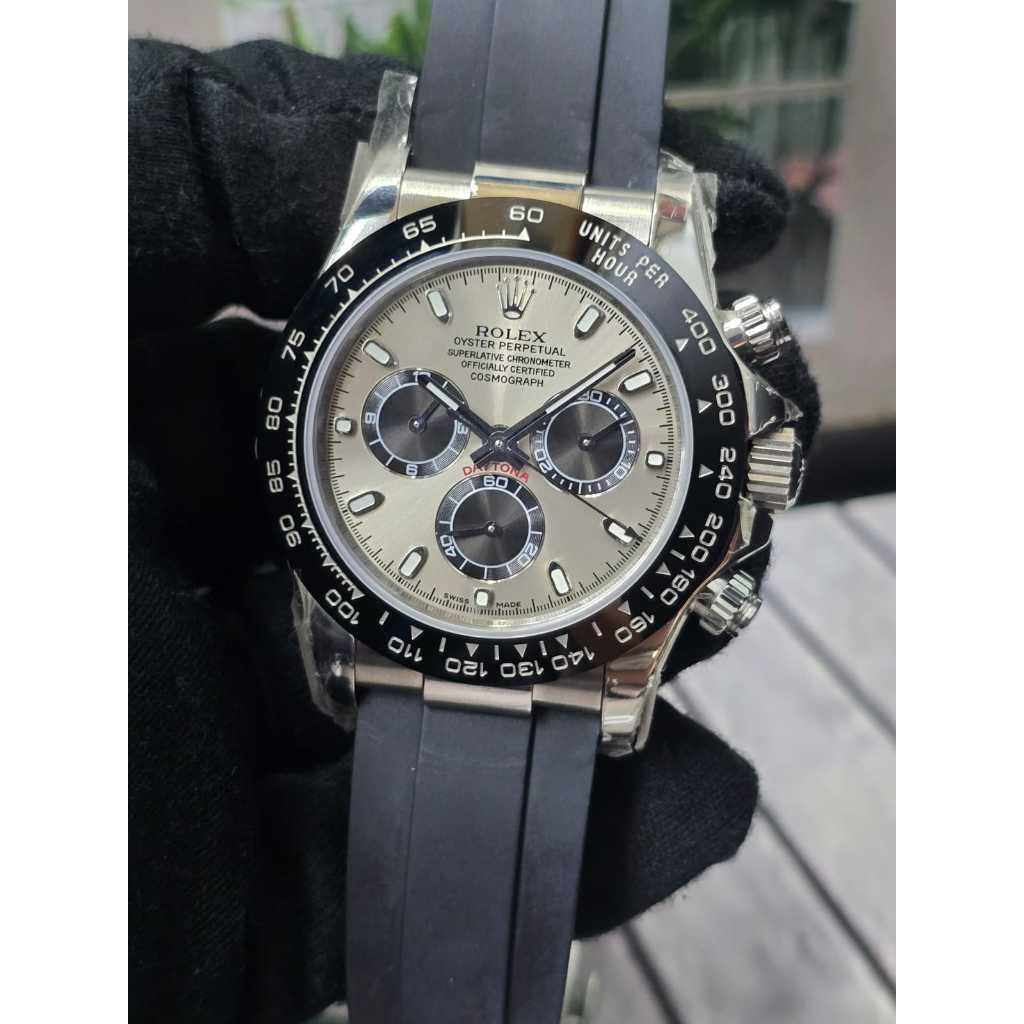 Jam Rolex Pria Chrono Aktif Strap Karet/Rubber Automatic Swiss Serial DY450463M Buckle Tali Hitam