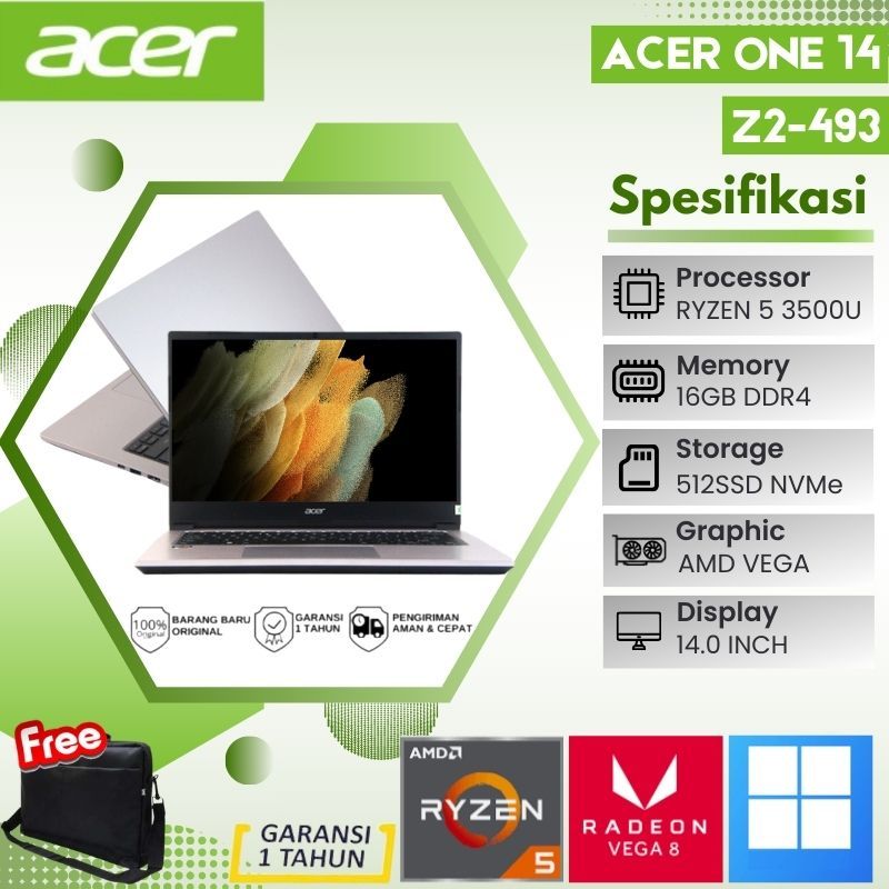 LAPTOP ACER ONE Z2-493 RYZEN 5 3500U 16GB VEGA 8 512GBSSD 14" WIN 11