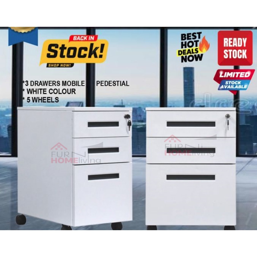 MP003 Pedestal Meja 3 Laci Drawer Besi | Cabinet Laci Meja roda | Nakas Roda Besi Mobile Drawer