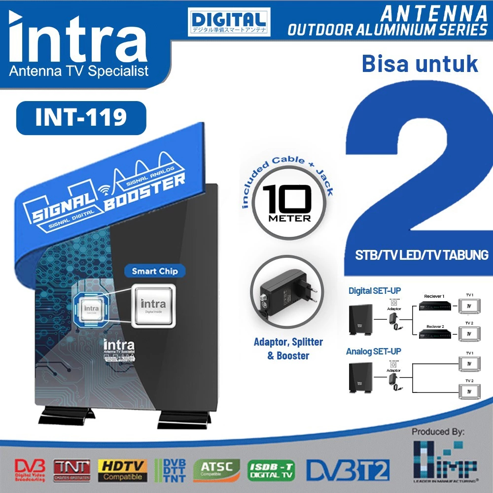 INTRA Antena TV Luar & Dalam Intra Int119 Analog & Digital 2 TV Antena Digital Antena Multi Antena