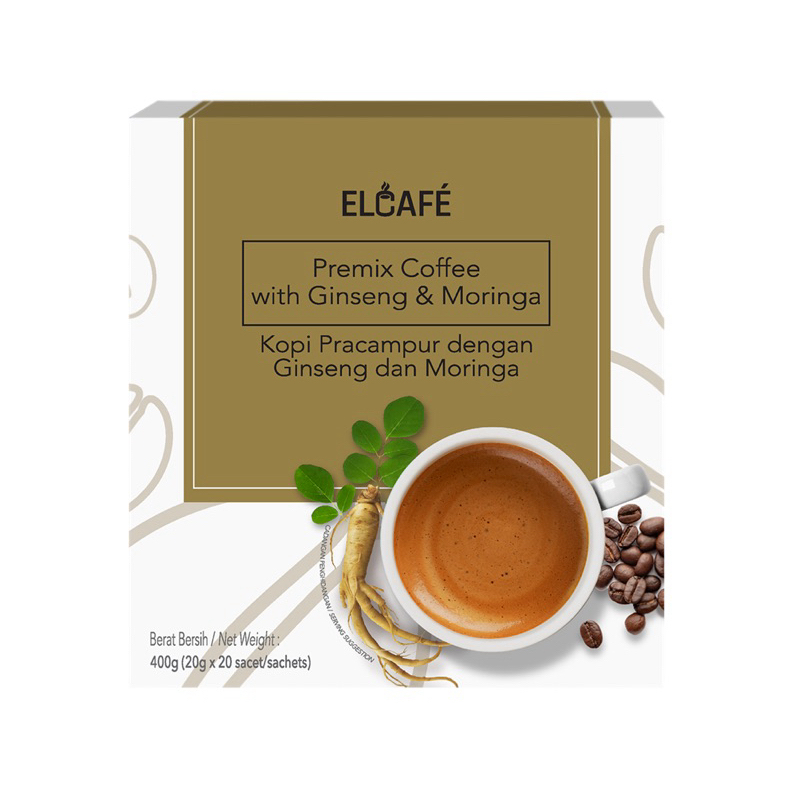 

ELKEN ELCAFE COFFEE WITH GINSENG AND MORINGA 20 SACHETS (NEW TASTE)