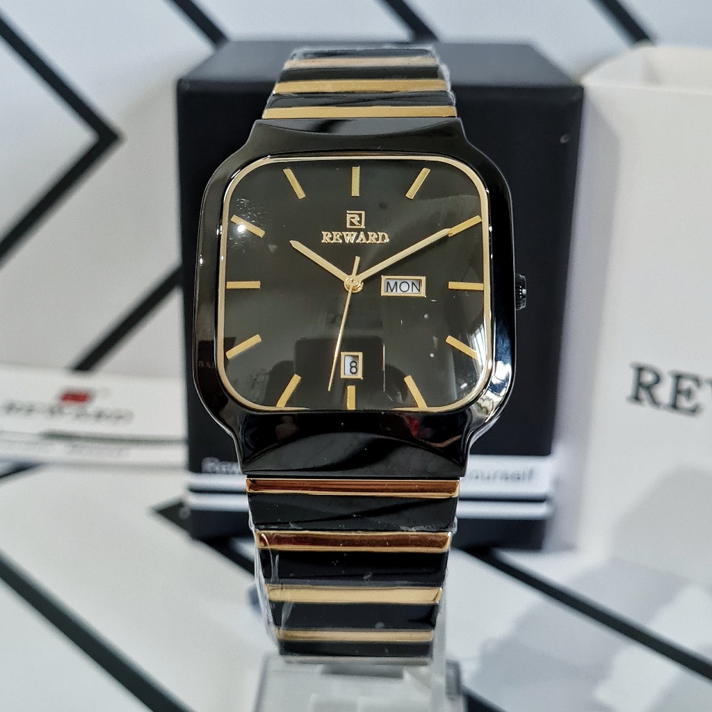 REWARD Wizard Jam Tangan Pria Original Kotak Rantai Stainless Hitam Gold Anti Air Water Resist