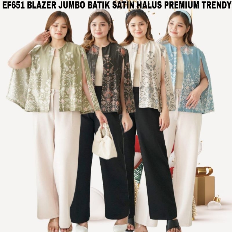 EF651 CBP CAPE BLAZER WANITA JUMBO PLUS SIZE XXL BATIK SATIN PREMIUM  KANTOR WANITA PARTY KONDANGAN 